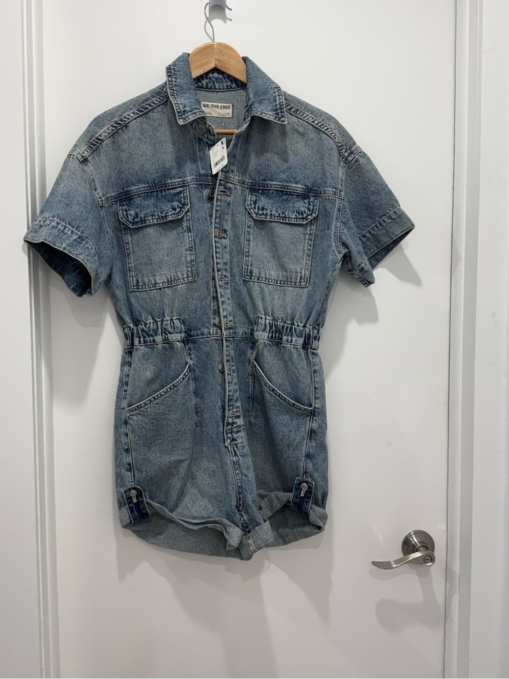 NWT Free People We The Free Marci Cuffed Denim Shortall Romper Size S